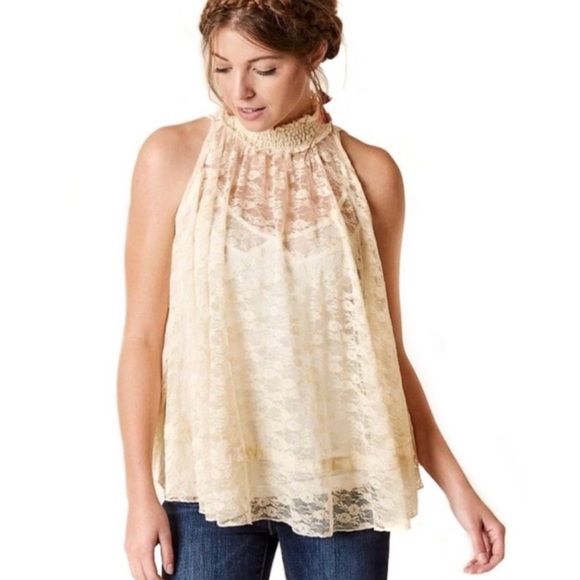 Free People MYRNA Cream Lace Swing Top - Picture 1 of 11